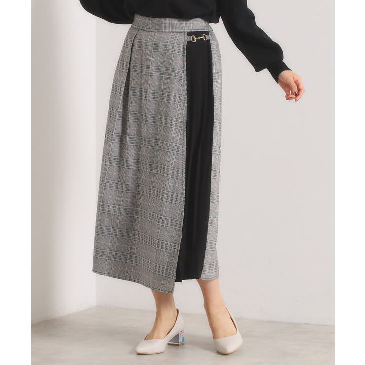 グレー(212) | 【手洗い可】チェック切替ガウチョパンツ | ITS'DEMO