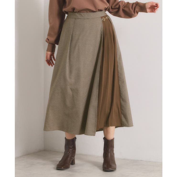 ブラウン(243) | 【手洗い可】チェック切替ガウチョパンツ | ITS'DEMO