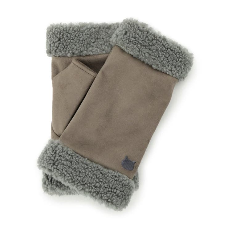 ブラウン(043) | 【手洗い可】猫刺繍ボア指切りグローブ | ITS'DEMO