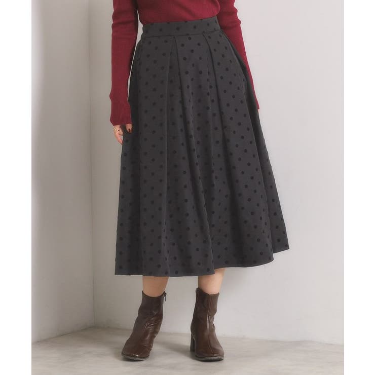ブラック(119) | 【手洗い可】フロッキードットスカート | ITS'DEMO