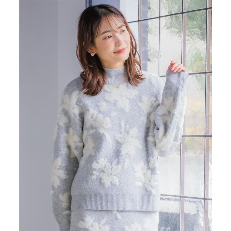 【手洗い可／セットアップ可】花柄フェザージャカードニット | ITS'DEMO | 詳細画像1 