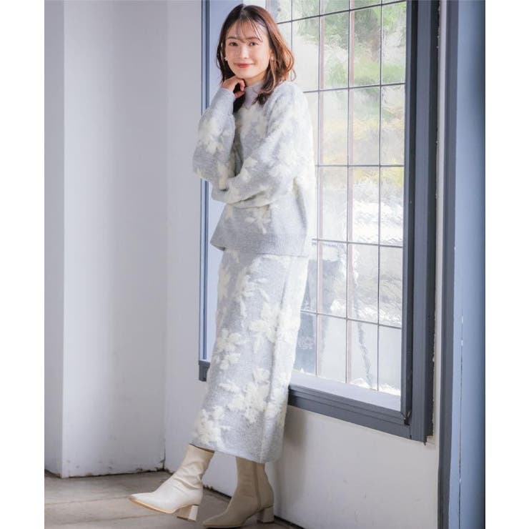 【手洗い可／セットアップ可】花柄フェザージャカードニット | ITS'DEMO | 詳細画像3 