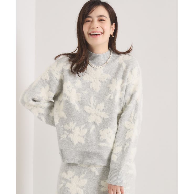 グレー(012) | 【手洗い可／セットアップ可】花柄フェザージャカードニット | ITS'DEMO