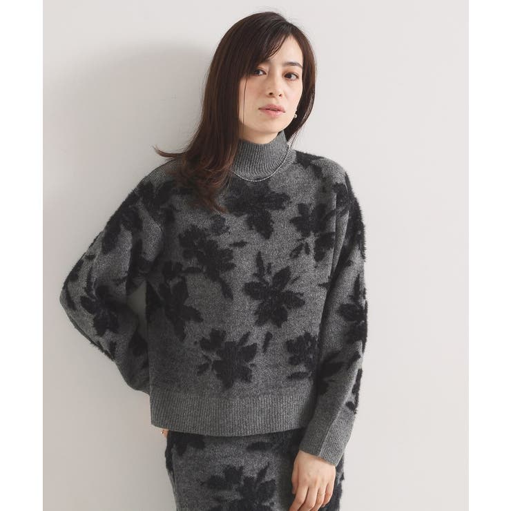 チャコールグレー(014) | 【手洗い可／セットアップ可】花柄フェザージャカードニット | ITS'DEMO