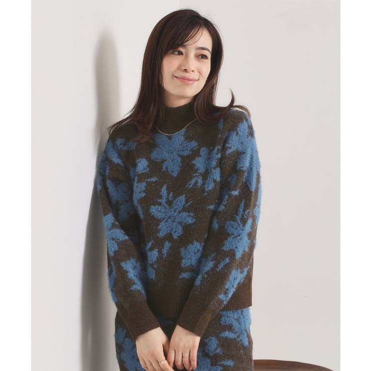ブラウン(044) | 【手洗い可／セットアップ可】花柄フェザージャカードニット | ITS'DEMO