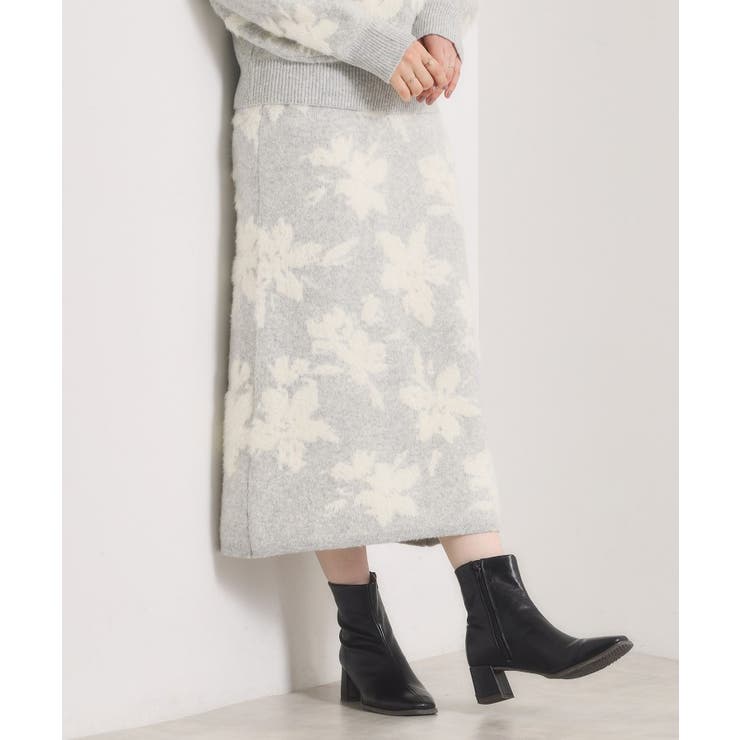 グレー(012) | 【手洗い可／セットアップ可】花柄フェザージャカードニットスカート | ITS'DEMO