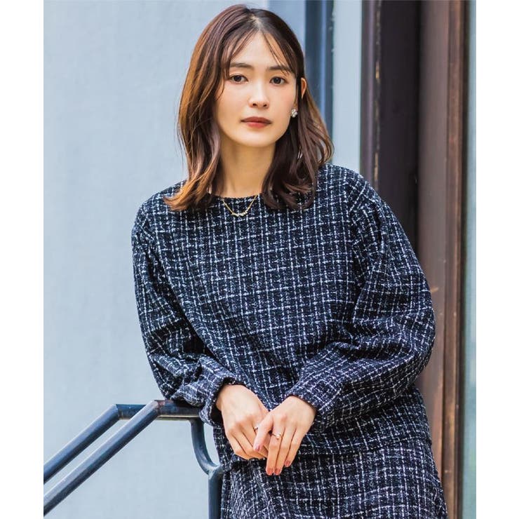 【手洗い可／セットアップ可】ツイード風プリントブラウス | ITS'DEMO | 詳細画像1 