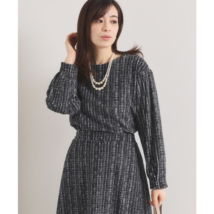 チャコールグレー(113) | 【手洗い可／セットアップ可】ツイード風プリントブラウス | ITS'DEMO