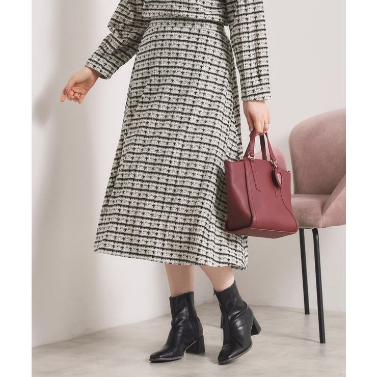 オフホワイト(103) | 【手洗い可／セットアップ可】ツイード風プリントスカート | ITS'DEMO