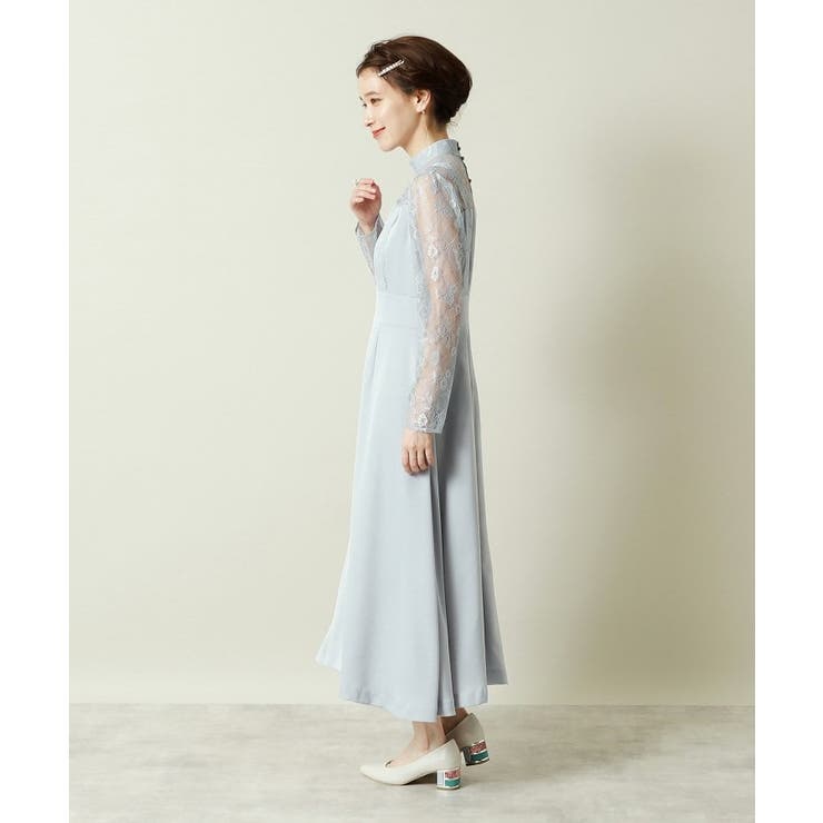 結婚式・パーティに】サテン×レースワンピース＜ドレス