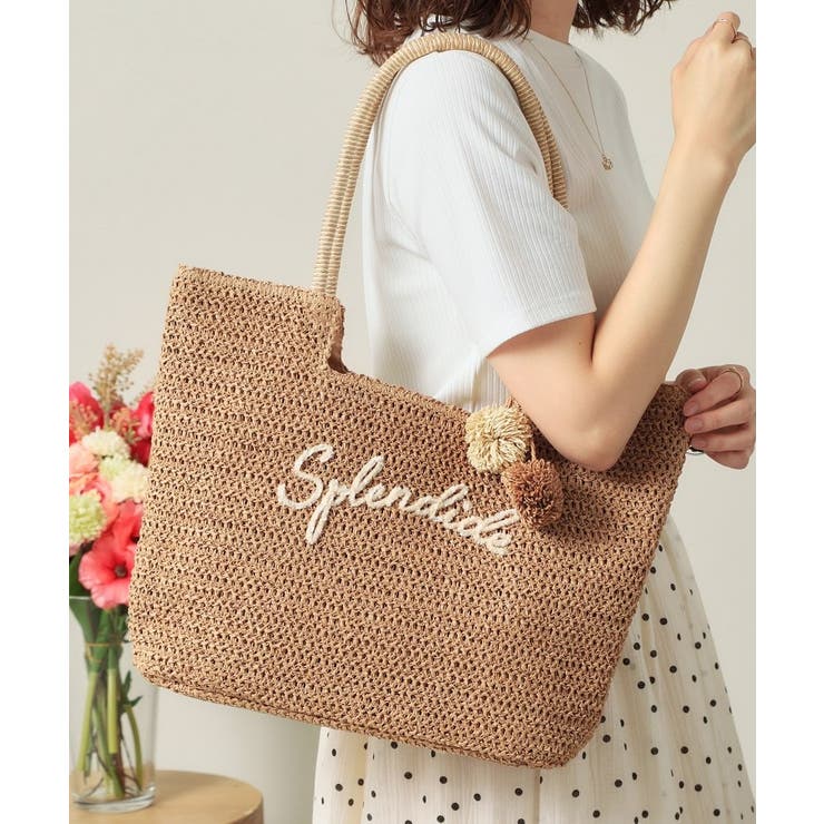 ベージュ(052) | チャーム付ロゴ刺繍雑材トート | ITS'DEMO