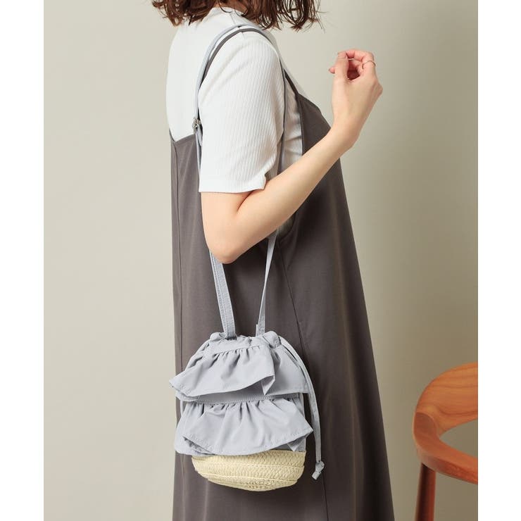 グレー(012) | 雑材フリルコンビ巾着ショルダー | ITS'DEMO