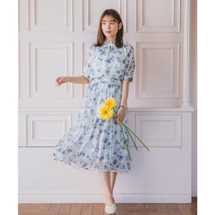 手洗い可／M・Lサイズ展開】ラメストライプ花柄5分袖ブラウス[品番 