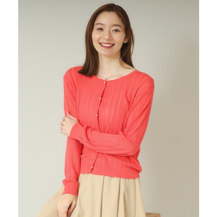 レッド(062) | 【手洗い可】透かし編みクルーカーデ | ITS'DEMO