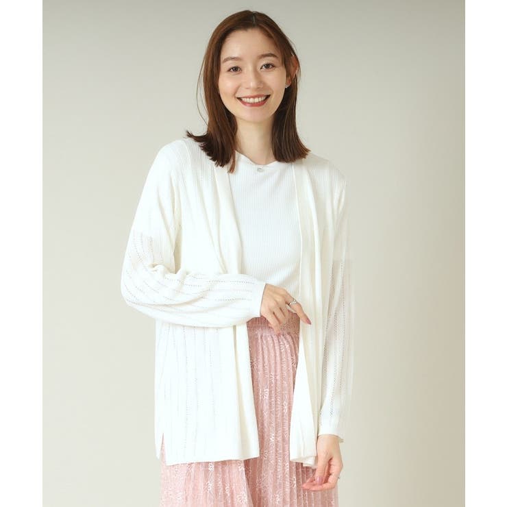 オフホワイト(003) | 【手洗い可】透かし編み着流しカーデ | ITS'DEMO