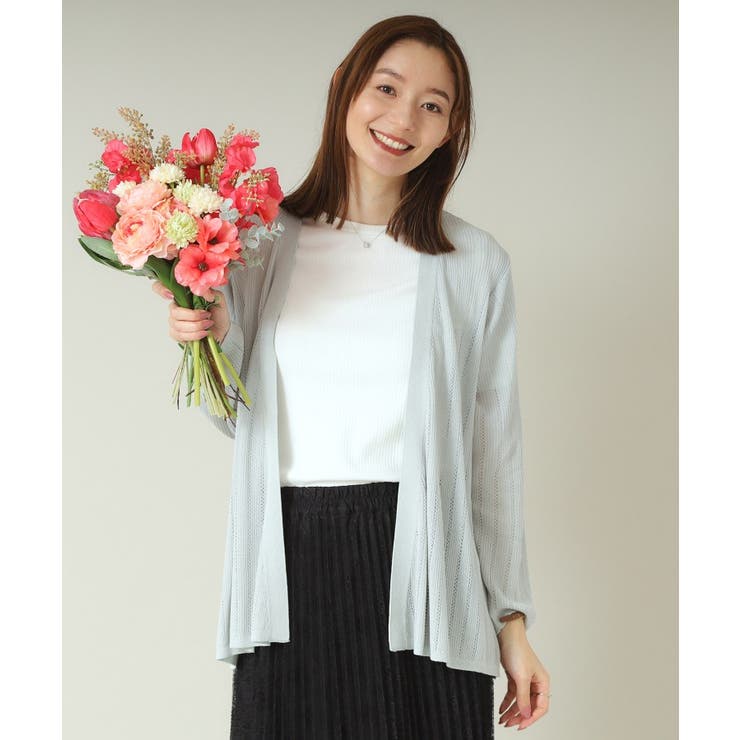 ライトグレー(011) | 【手洗い可】透かし編み着流しカーデ | ITS'DEMO