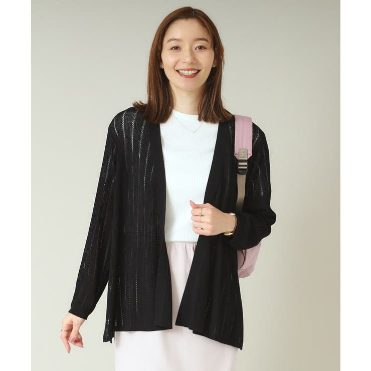 ブラック(019) | 【手洗い可】透かし編み着流しカーデ | ITS'DEMO