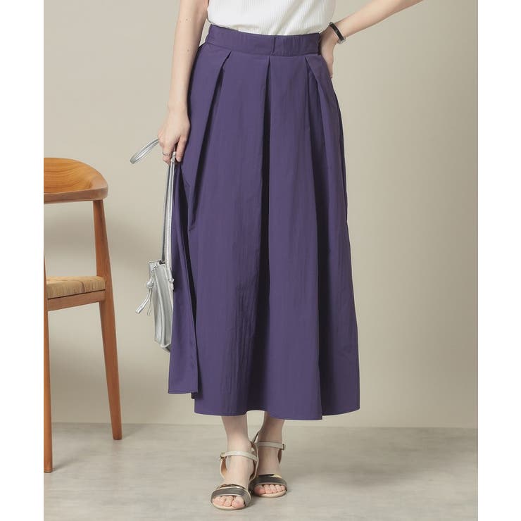 パープル(083) | 【撥水／洗濯機OK／ウエスト後ろゴム】タックスカート＜旅服シリーズ＞ | ITS'DEMO