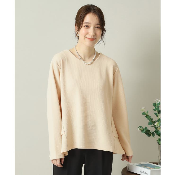 ライトベージュ(051) | 【手洗い可】ふくれジャカードペプラムプルオーバー | ITS'DEMO