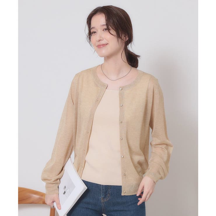 ベージュ(052) | 【定番人気／手洗い可／M・L展開】ラメクルーカーデ | ITS'DEMO