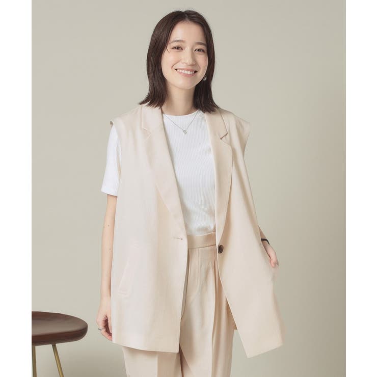 ライトベージュ(051) | 【手洗い可】麻調メッシュジレ | ITS'DEMO