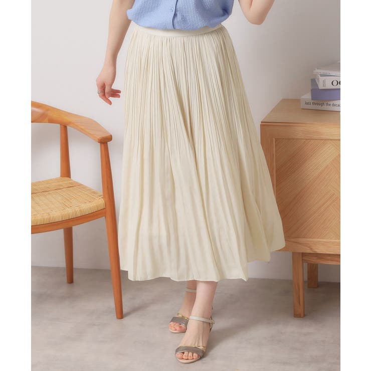 アイボリー(004) | 【手洗い可／ウエストゴム】サテンプリーツスカート | ITS'DEMO
