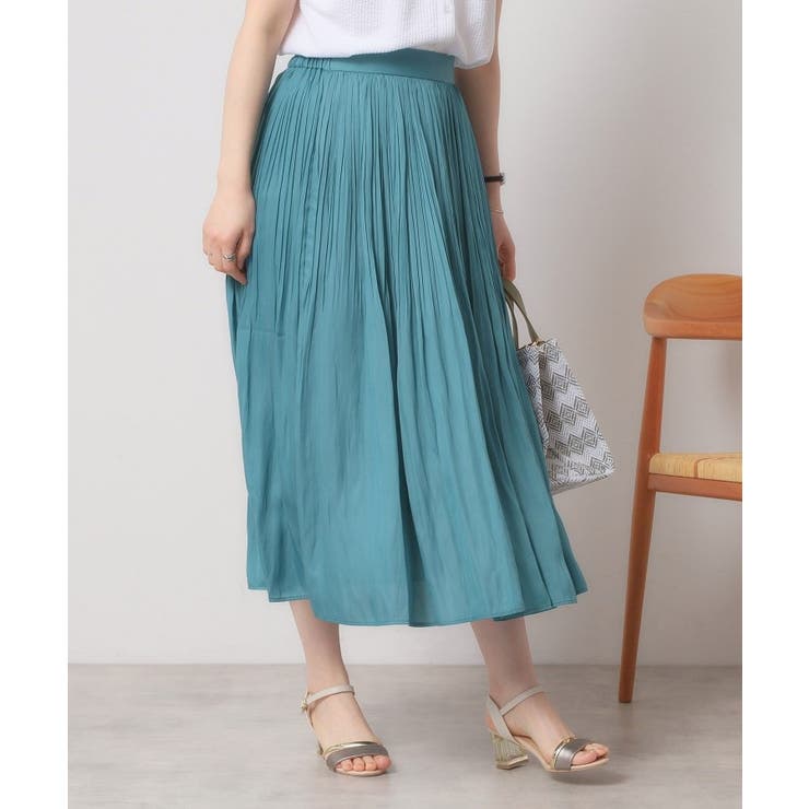 グリーン(022) | 【手洗い可／ウエストゴム】サテンプリーツスカート | ITS'DEMO