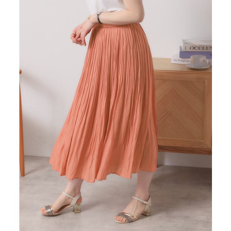 ピンク(072) | 【手洗い可／ウエストゴム】サテンプリーツスカート | ITS'DEMO