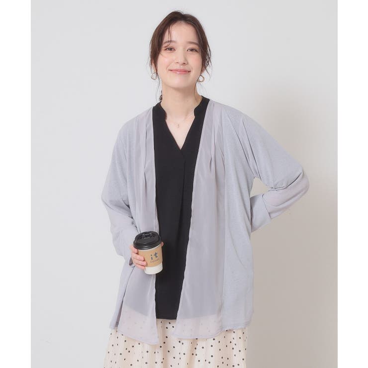 グレー(012) | 【手洗い可】異素材切替着流しカーディガン | ITS'DEMO