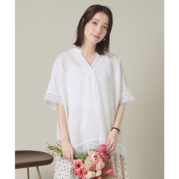 オフホワイト(003) | 【手洗い可】レーススキッパーブラウス | ITS'DEMO