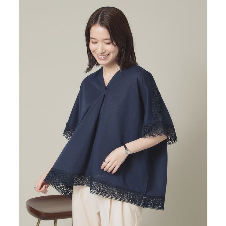 ネイビー(094) | 【手洗い可】レーススキッパーブラウス | ITS'DEMO