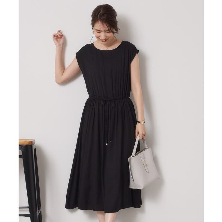 ブラック(019) | 【さらりタッチ／手洗い可】強撚スラブブラウジングワンピース | ITS'DEMO