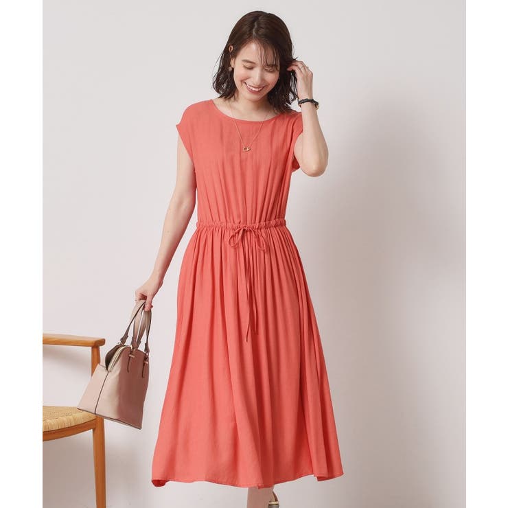 ピンク(073) | 【さらりタッチ／手洗い可】強撚スラブブラウジングワンピース | ITS'DEMO