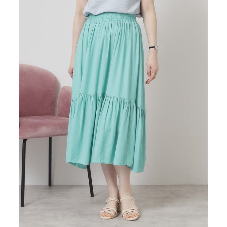 ブルーグリーン(097) | 【ウエストゴム／手洗い可】強撚スラブスカート | ITS'DEMO