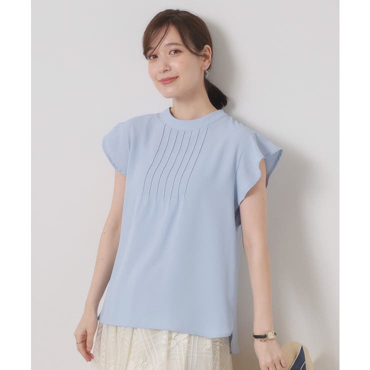 サックスブルー(090) | 【接触冷感／手洗い可】フリル袖ブラウス | ITS'DEMO