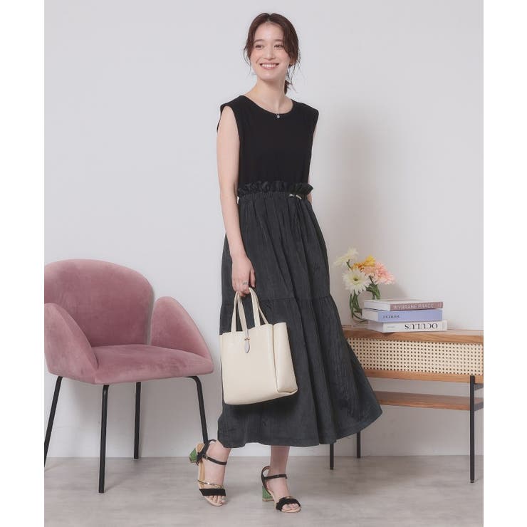 【ウエストゴム／洗濯機OK】異素材コンビワンピース | ITS'DEMO | 詳細画像6 