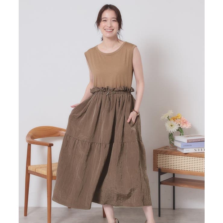 【ウエストゴム／洗濯機OK】異素材コンビワンピース | ITS'DEMO | 詳細画像9 