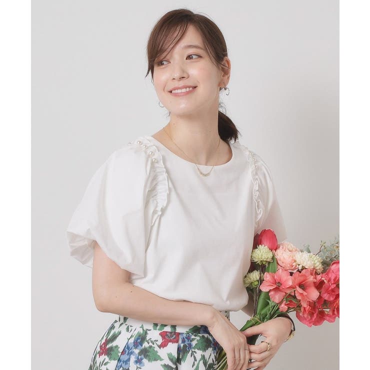 オフホワイト(003) | 【手洗い可】パール調飾り付きパフ袖プルオーバー | ITS'DEMO