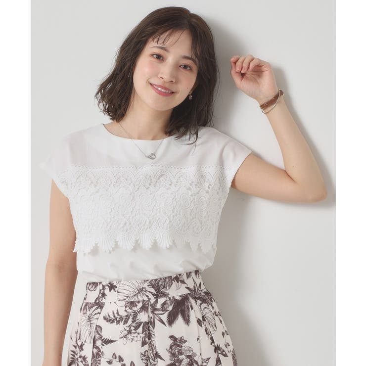 オフホワイト(003) | 【吸水速乾 手洗い可 洗濯後しわになりにくい】カットミラノフロントレーストップス | ITS'DEMO