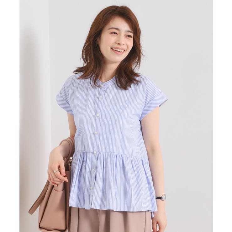 オフホワイト(303) | 【接触冷感／手洗い可】ストライプペプラムブラウス | ITS'DEMO