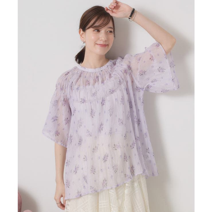 ラベンダー(180) | 【手洗い可】花柄楊柳ブラウス | ITS'DEMO