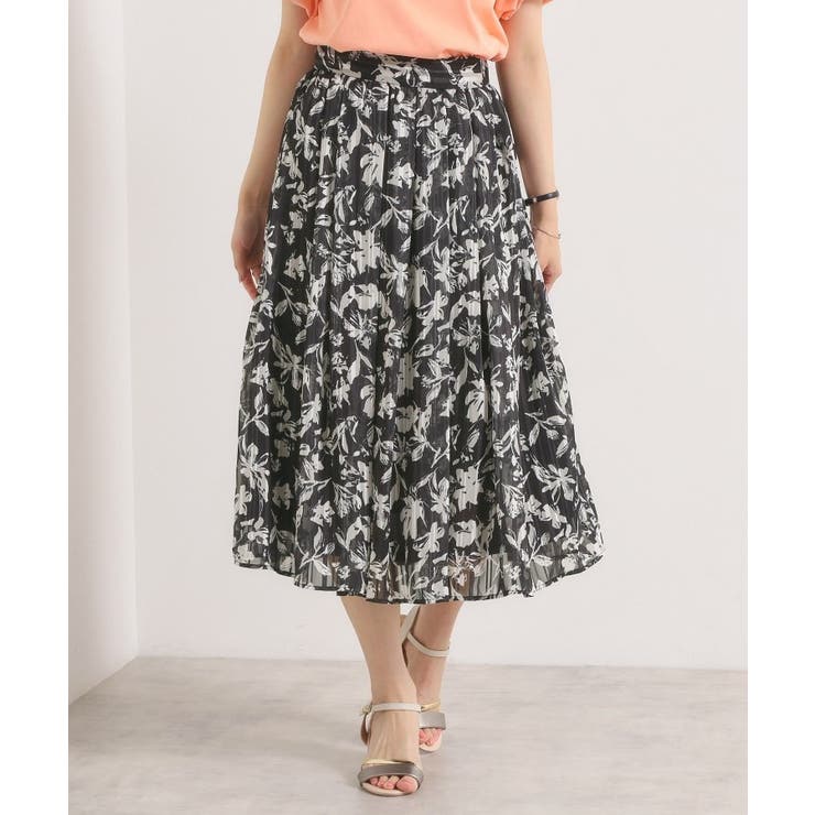 ブラック(119) | 【手洗い可／後ろウエストゴム】ラメスト単色花柄スカート | ITS'DEMO