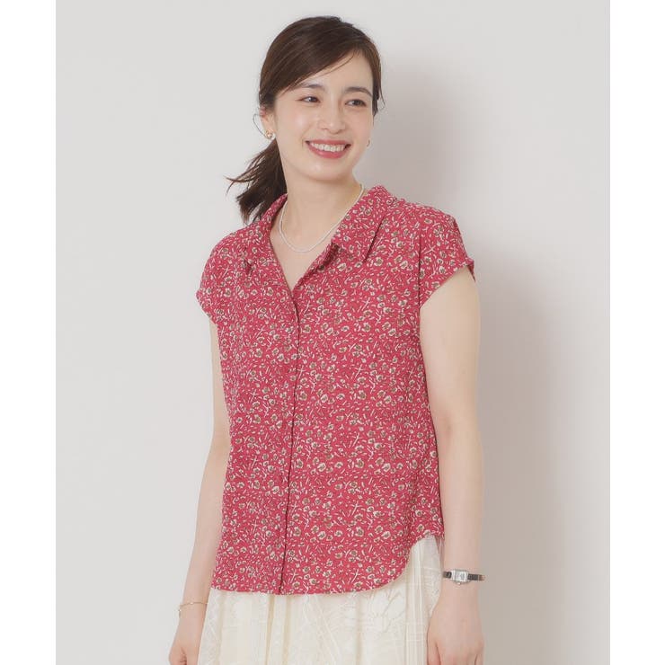 レッド(161) | 【洗濯機OK】シャーリング小花ブラウス | ITS'DEMO