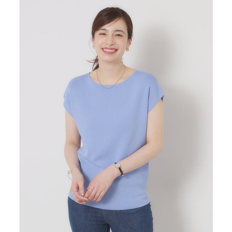 サックスブルー(090) | 【接触冷感／手洗い可】フレンチスリーブニット | ITS'DEMO