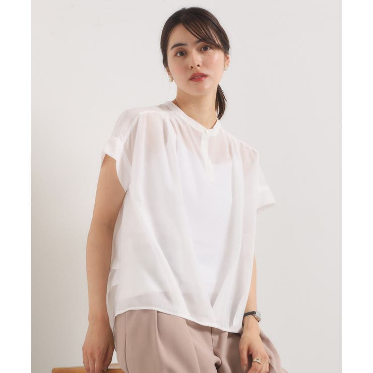 オフホワイト(003) | 【手洗い可】シアー裾タックブラウス | ITS'DEMO