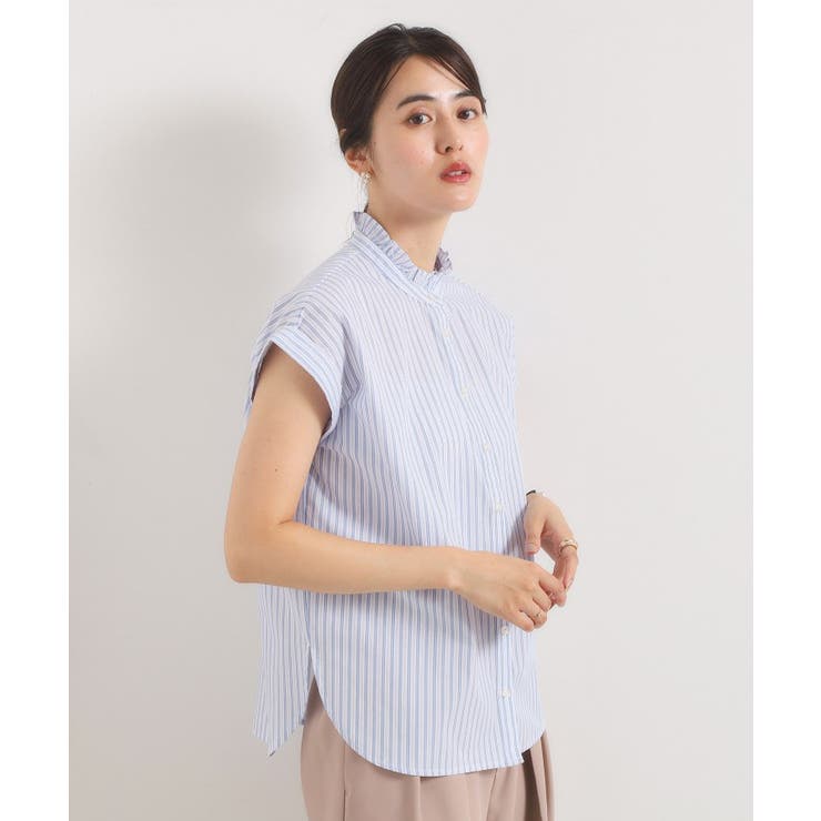 【手洗い可】スタンドフリルストライプブラウス | ITS'DEMO | 詳細画像6 