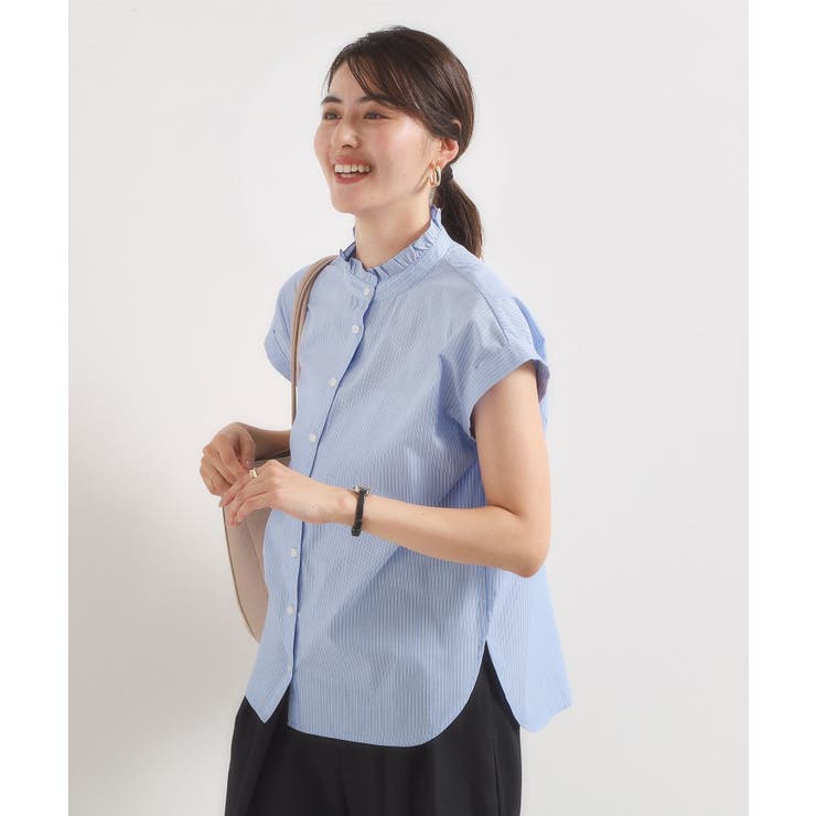 【手洗い可】スタンドフリルストライプブラウス | ITS'DEMO | 詳細画像18 