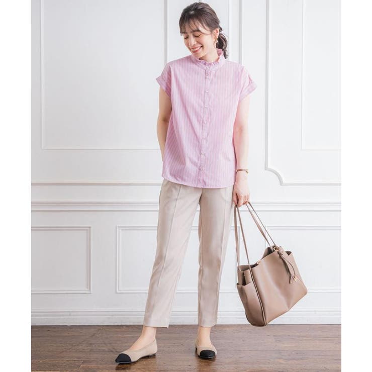 【手洗い可】スタンドフリルストライプブラウス | ITS'DEMO | 詳細画像3 