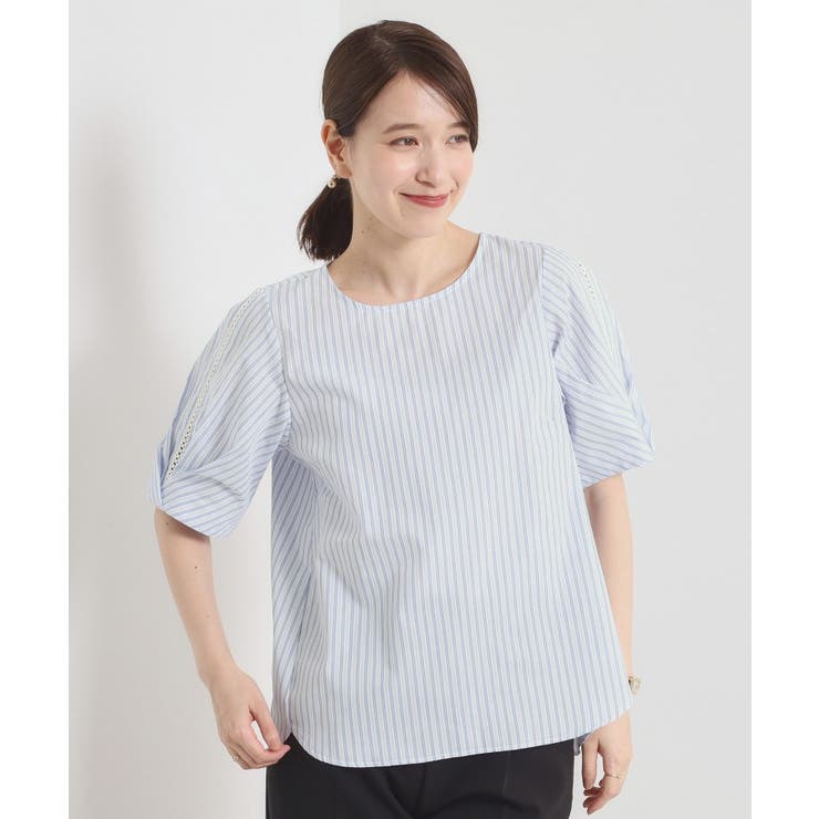 【手洗い可】袖ツイストストライプブラウス | ITS'DEMO | 詳細画像6 
