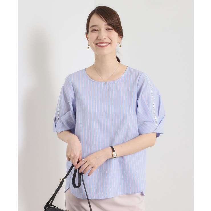 【手洗い可】袖ツイストストライプブラウス | ITS'DEMO | 詳細画像14 